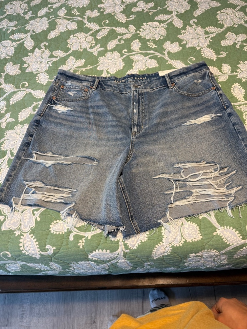 American Eagle Outfitters Distressed High Waist Denim Shorts - Light Blue